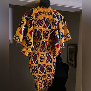 Ankara Print, Butterfly Sleeve, Red, Yellow Dress..